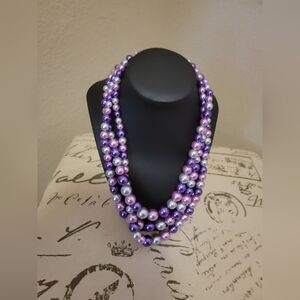 Chic Multi-Strand Purple and Silver Necklace